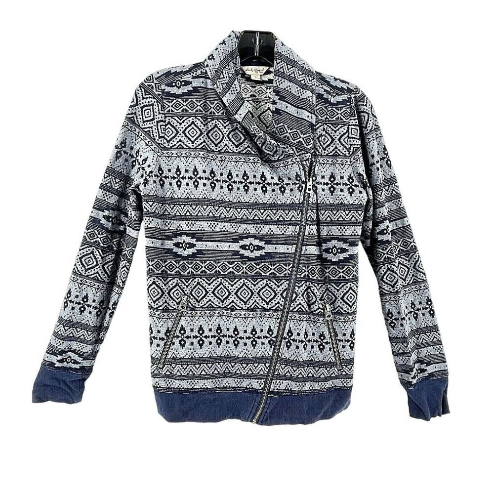 Lucky Brand Women's Offset Zipper Collared Sweat Shirt Geometric Print Size S